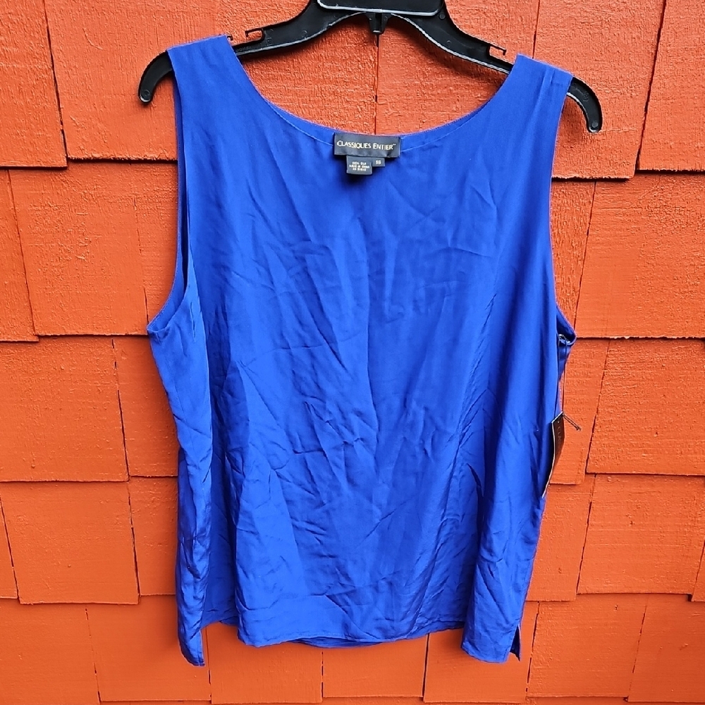 Vintage  NWT Classiques Entier Nordstrom  100% Silk Tank Top Blue  Plus Size 16